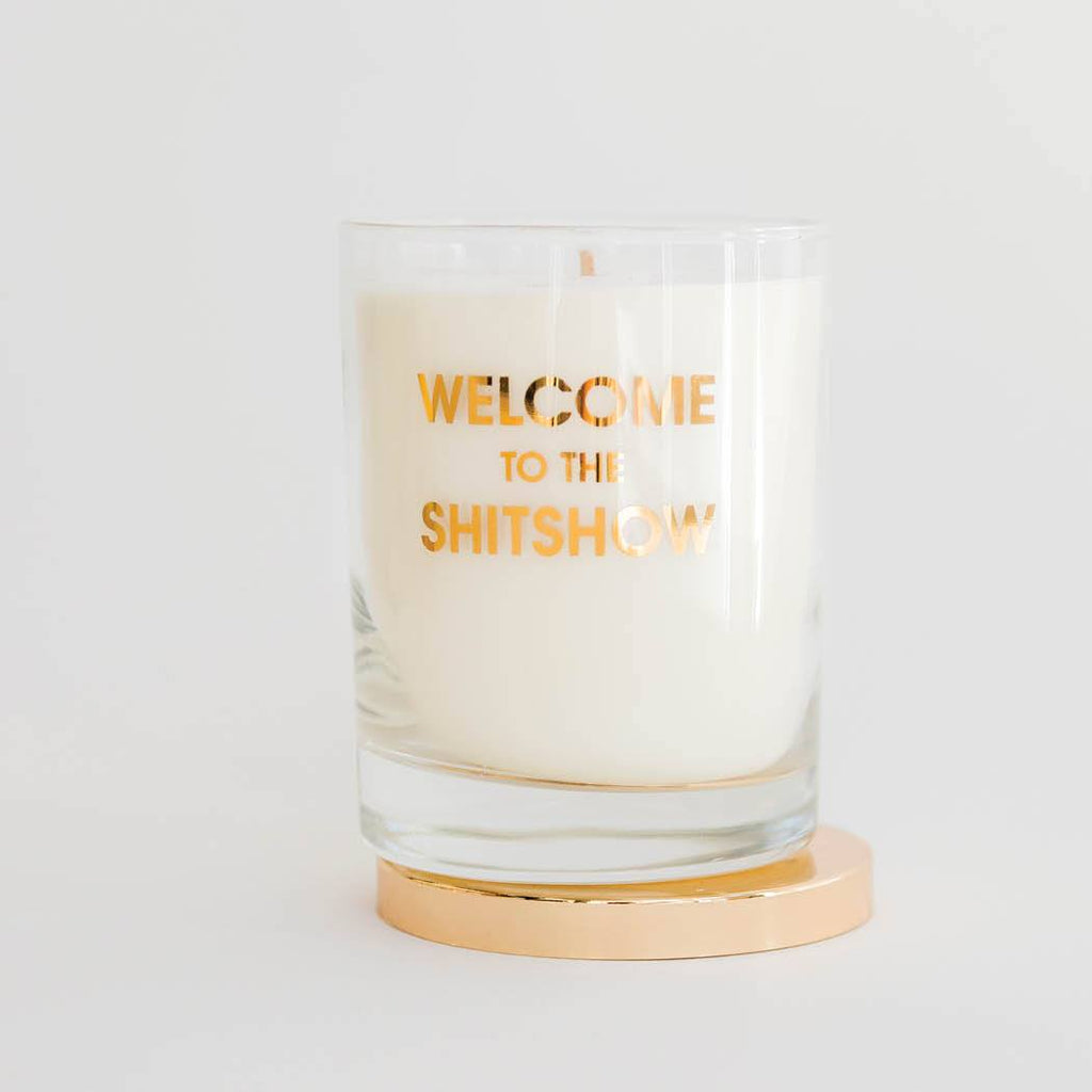 WELCOME TO THE SHITSHOW CANDLE - GOLD FOIL ROCKS GLASS - T. Georgiano's
