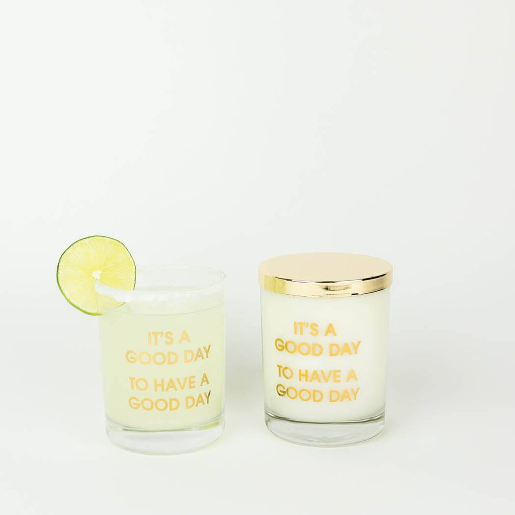 IT'S A GOOD DAY CANDLE- GOLD FOIL ROCKS GLASS - T. Georgiano's