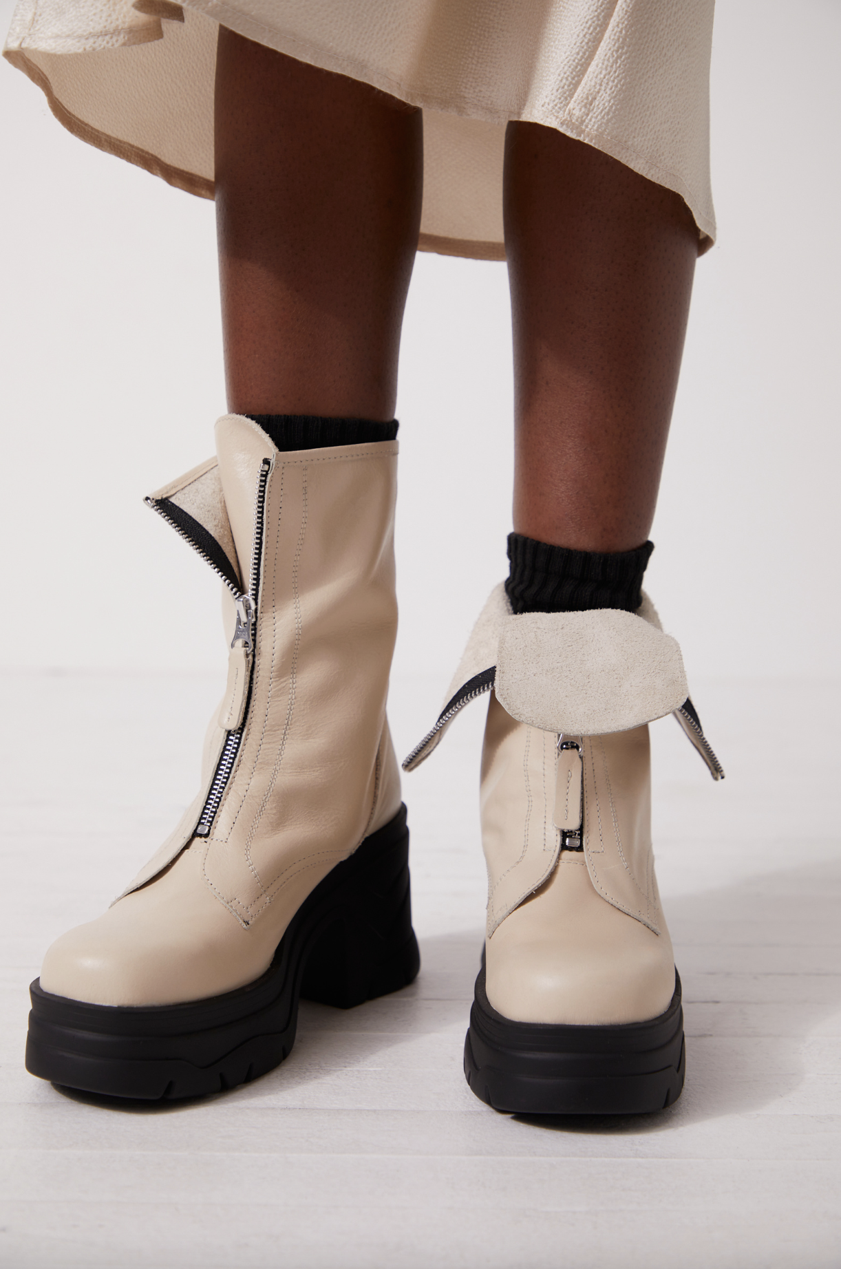 Zip front top ankle boots